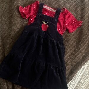 The Children's Place Navy Overalls with Red Polka Dot Shirt
